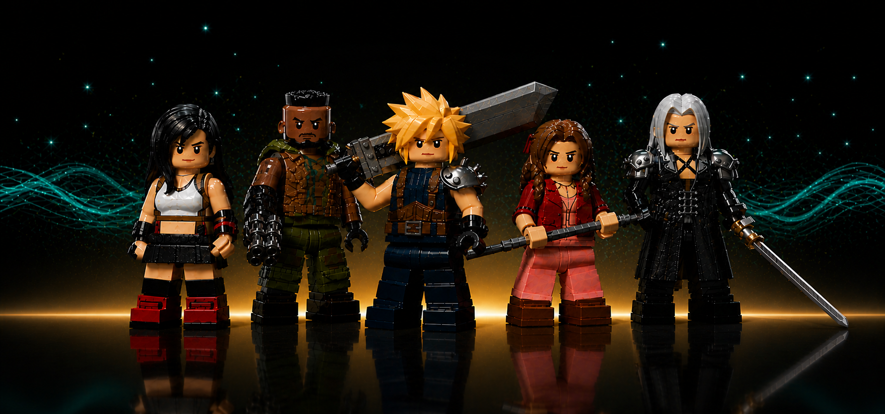 Five minifigures standing